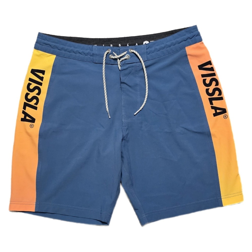 Vissla Board Shorts Mens 32 Upcycle Coconut Blue Sunset Stripe Swim Trunks